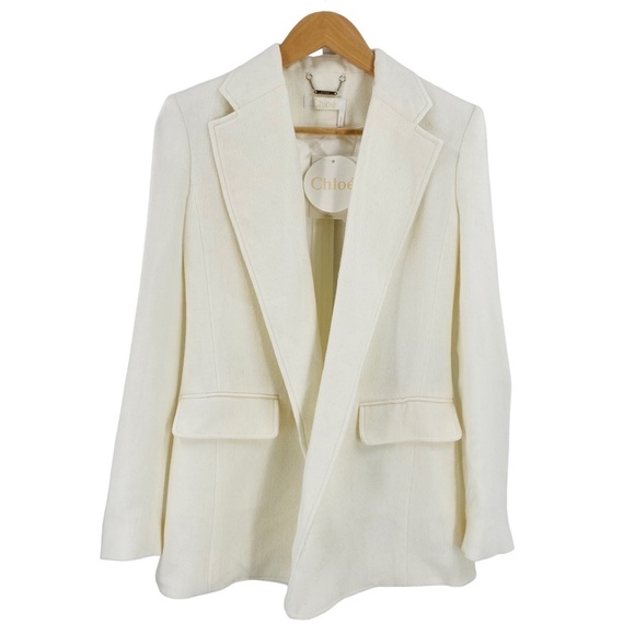 Chloe NEW Wool Cashmere Gauze Rustic Open Front Blazer Eden White Ivory Size XS - Picture 6 of 16